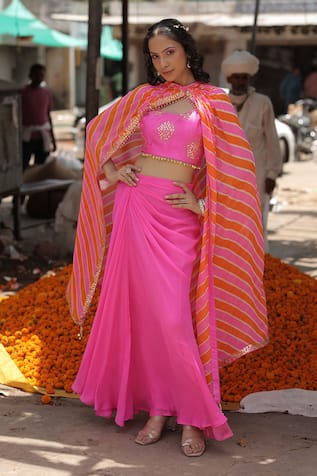 Meher By Islie Hot Pink Hand Embroidered Designer Set 