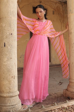 Meher By Islie Bubblegam Pink Hand Embroidered Anarkali 