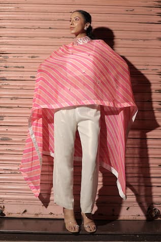 Meher By Islie Multi Colour Hand Embroidered Cape Set 