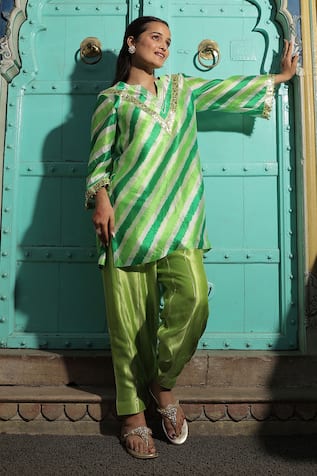 Meher By Islie Green Hand Embroidered Kurta & Salwar Set 