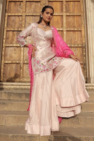 Meher By Islie Hand Embroidered Kurta Sharara Set 