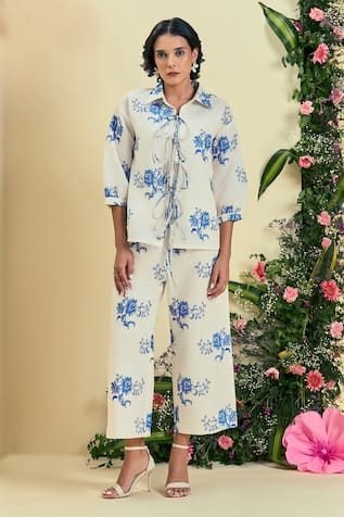 Origani Off White Thread Embroidered Pant 