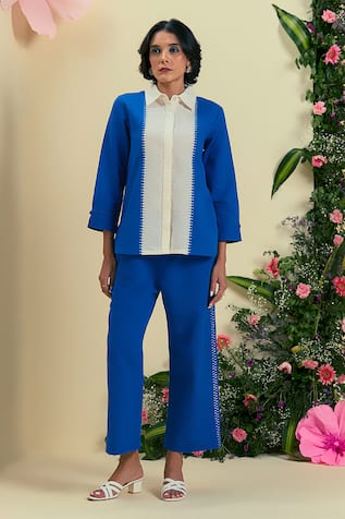 Origani Thread Embroidered Blue Pant 