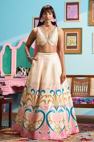 Papa Don't Preach Ivory Printed Lehenga Set 