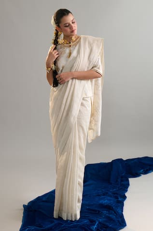 Anantaa By Roohi X AZA Embroidered Off White Saree & Blouse Set 