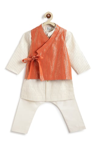 Tiber Taber Orange Designer Kurta Pyjama Set 