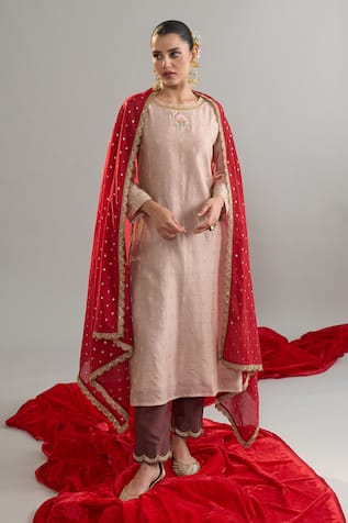 Anantaa By Roohi X AZA Brown Zari Motif Chanderi Kurta Set 