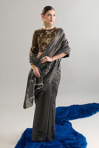 Anantaa By Roohi X AZA Embroidered Silk Chanderi Black Saree 