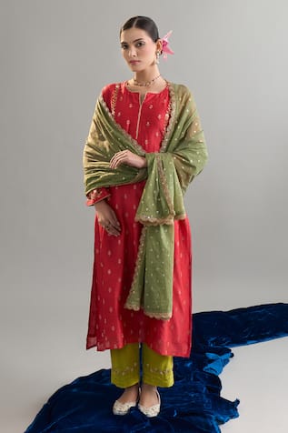 Anantaa By Roohi X AZA Red Zari Motif Kurta Set With Dupatta 