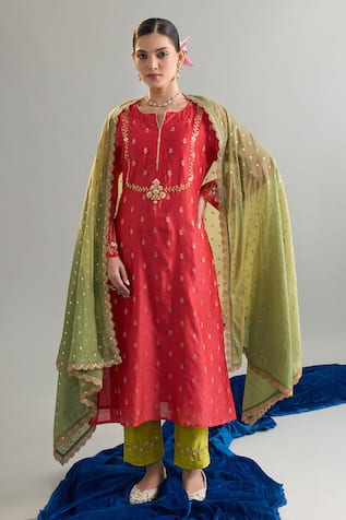 Anantaa By Roohi X AZA Red Zari Embroidered Kurta Pant Set 