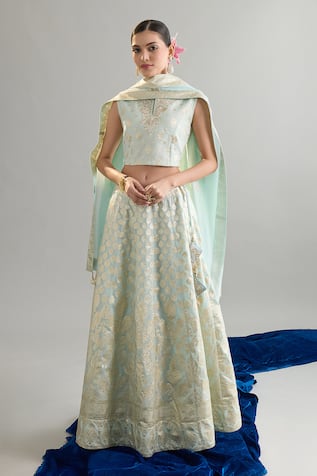 Anantaa By Roohi X AZA Light Blue Embroidered Lehenga Set 