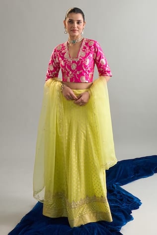 Anantaa By Roohi X AZA Embroidered Lime Green Lehenga Set 