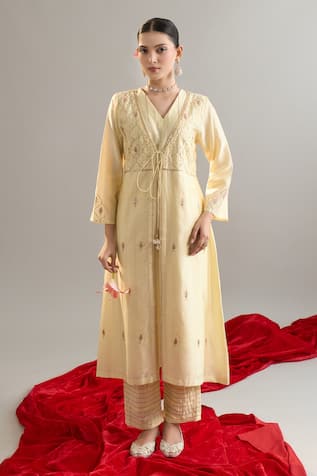 Anantaa By Roohi X AZA Light Yellow Gota Embroidered Kurta Set 