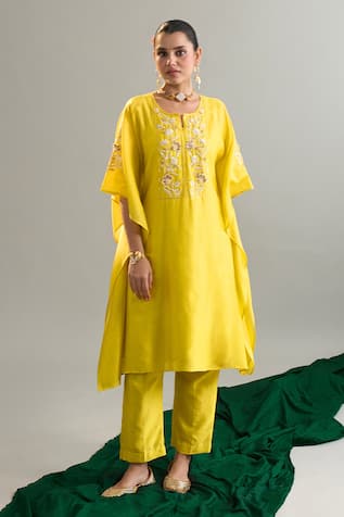 Anantaa By Roohi X AZA Embroidered Yellow Kaftan & Pant Set 