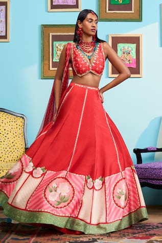 Papa Don't Preach Printed Raw Silk Lehenga Set 