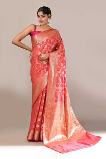 Khwaab By Sanjana Lakhani Zari Flower Weave Banarasi Silk Saree With Running Blouse 