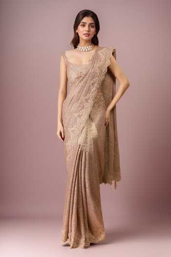Tarun Tahiliani Rose Gold Saree With Blouse 