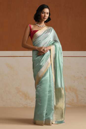 Weaver Story Chanderi Aqua Blue Saree With Running Blouse 