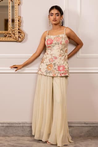 Paulmi And Harsh Floral Embroidered Georgette Kurta Palazzo Set 