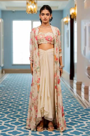 Paulmi And Harsh Floral Printed Georgette Jacket Set 