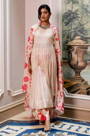 Paulmi And Harsh Cream Floral Anarkali Set 