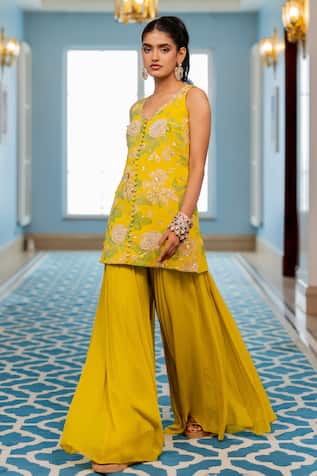 Paulmi And Harsh Yellow Floral Kurta Set 