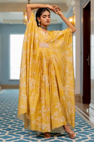 Paulmi And Harsh Yellow Gokul Chinia Printed Kaftan  