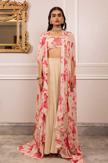 Paulmi And Harsh Floral Print Georgette Jacket Set 
