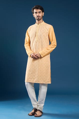 Peach Embroidered Kurta & Pyjama Set 