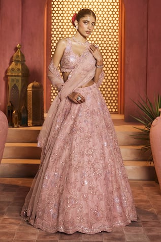 Aneesh Agarwaal Onion Pink Designer Lehenga Set 