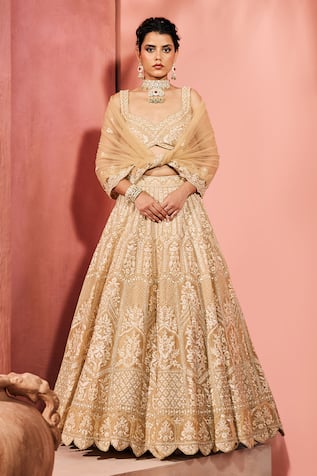 Aneesh Agarwaal Champagne Gold Lehenga Set 