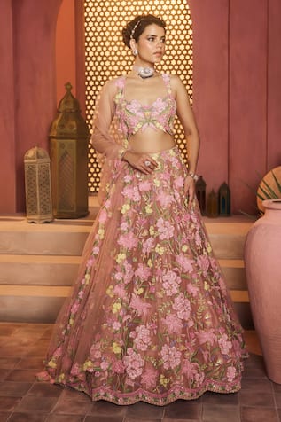 Aneesh Agarwaal Floral Embroidered Lehenga Set 