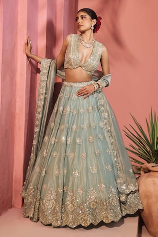 Aneesh Agarwaal Light Blue Designer Lehenga Set 