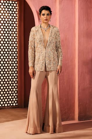 Aneesh Agarwaal Beige Embellished Jacket & Sharara Set 