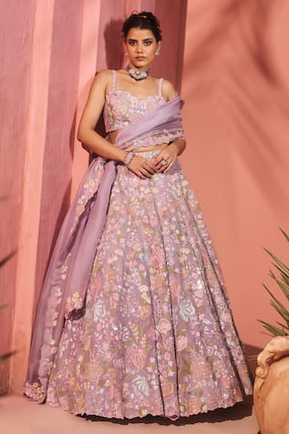 Aneesh Agarwaal Lavender Floral Embroidered Lehenga Set 