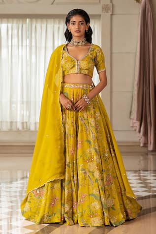 Paulmi And Harsh Floral Print Gokul Organza Lehenga Set 