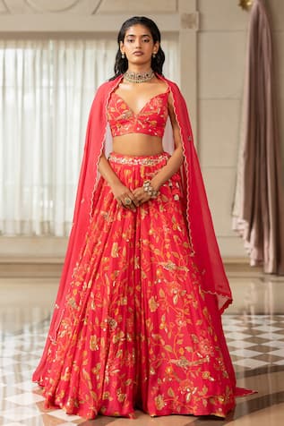 Paulmi And Harsh Floral Print Georgette Lehenga Set 