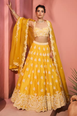 Aneesh Agarwaal Yellow Embroidered Lehenga Set 