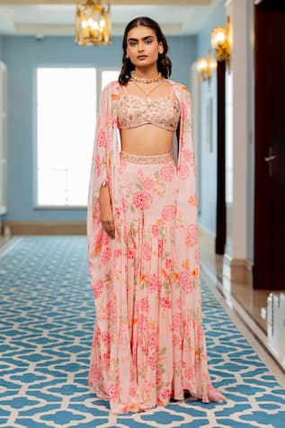 Paulmi And Harsh Floral Printed Jacket Sharara Set 