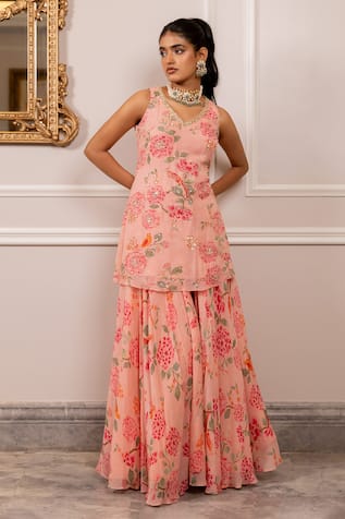 Paulmi And Harsh Floral Printed Kurta & Sharara Set 