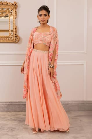 Paulmi And Harsh Floral Embroidered Georgette Jacket Set 