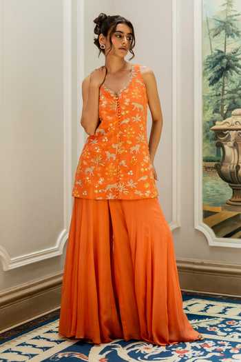 Paulmi And Harsh Designer Orange Kurta & Palazzo Set 