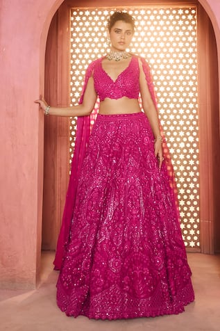 Aneesh Agarwaal Very Berry Pink Lehenga Set 