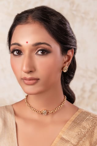 Gold Plated Choker Necklace & Earrings Set 
