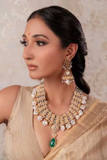 Anana Two Tone White Green Designer Necklace Set 