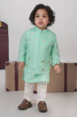 Mint Green Kurta & Bundi Pajama Set 