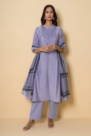 Kameez Lavender Haze Block Print Chanderi Suit Set 