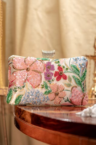 Floral Hand-Embroidered Box Clutch 