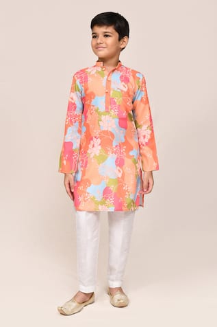 Petite Pomme Multicolour Printed Kurta & White Pant Set 