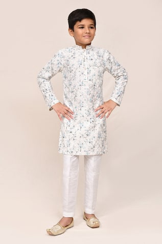 Petite Pomme White Thread Work Kurta & Pant Set 